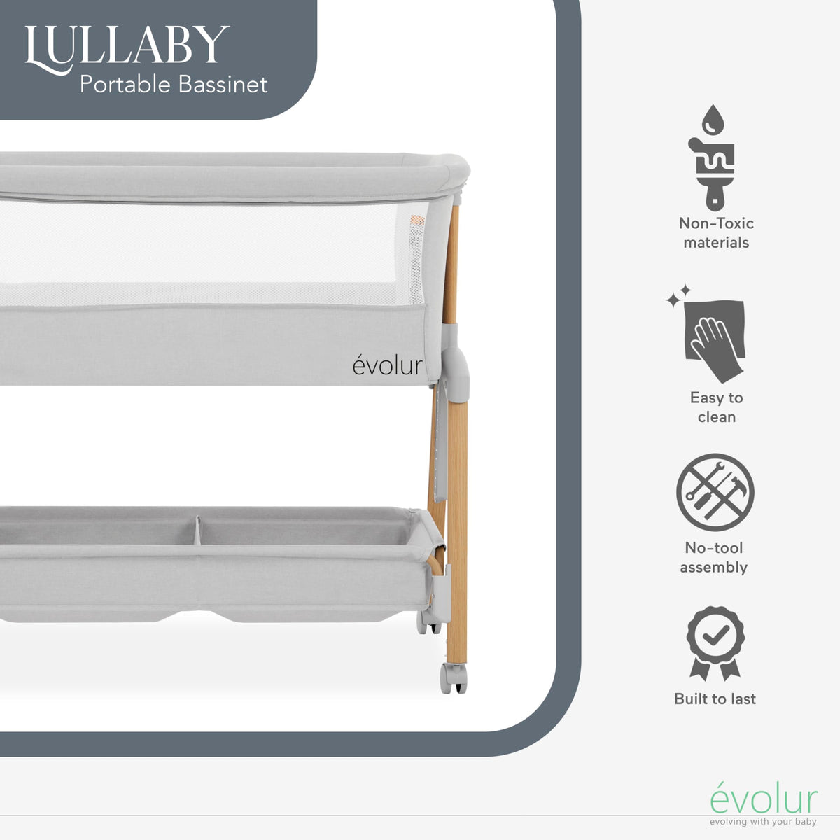 Portable Bassinet with Wheels and Storage Basket I732