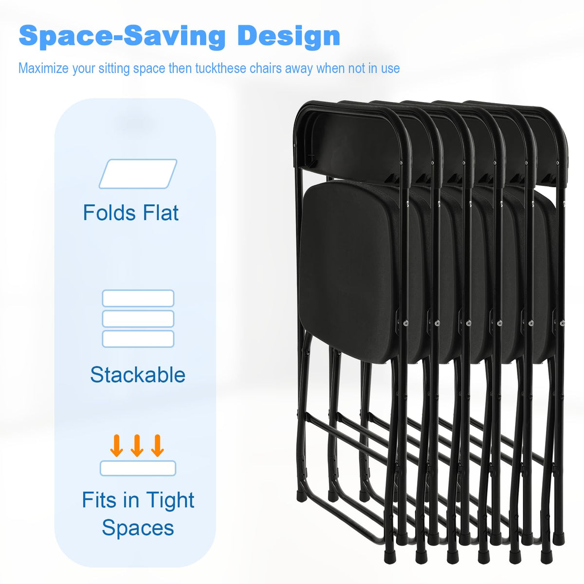 Black 100 Pack Plastic Folding Chairs with Steel Frame I380735
