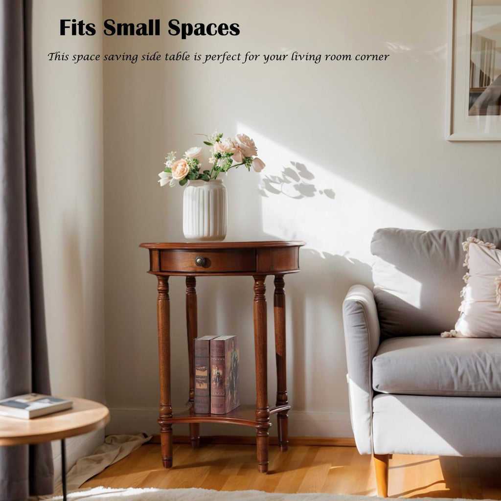 2-Tier Round Side Table with Drawer U615