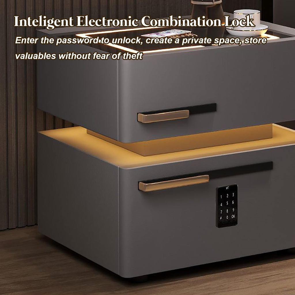 Light Gray Nightstand with Wireless Charging and Drawers D239