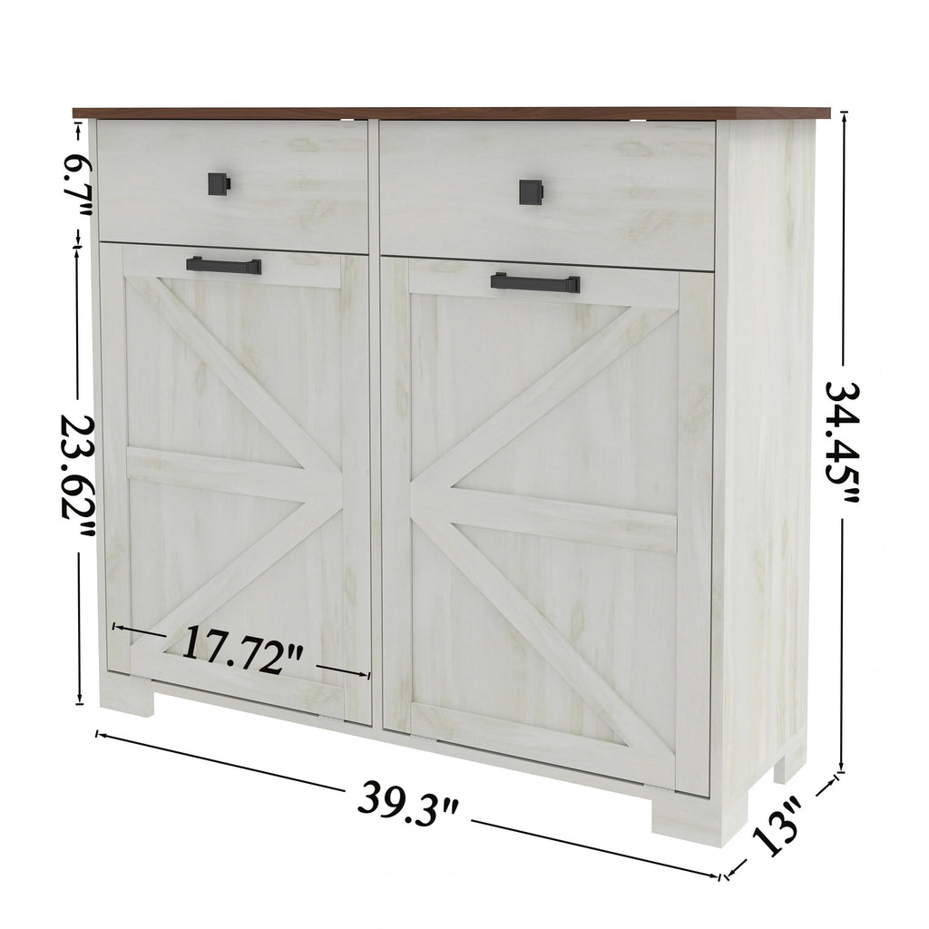 White Double Tilt Out Trash Recycling Cabinet with 2 Drawer V801636