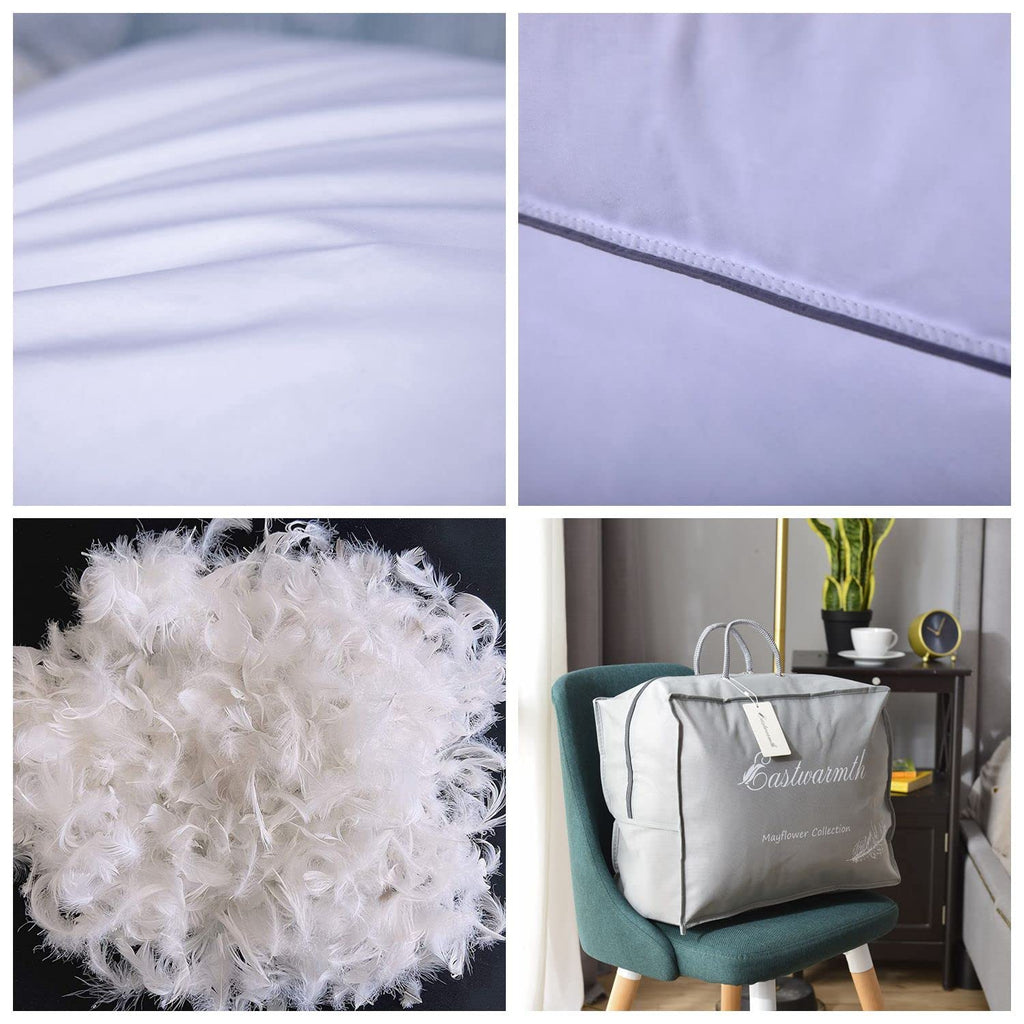 King Size Goose Feather Down Bed Pillow 2 Pack Cotton Medium Firm Set of 2 F962