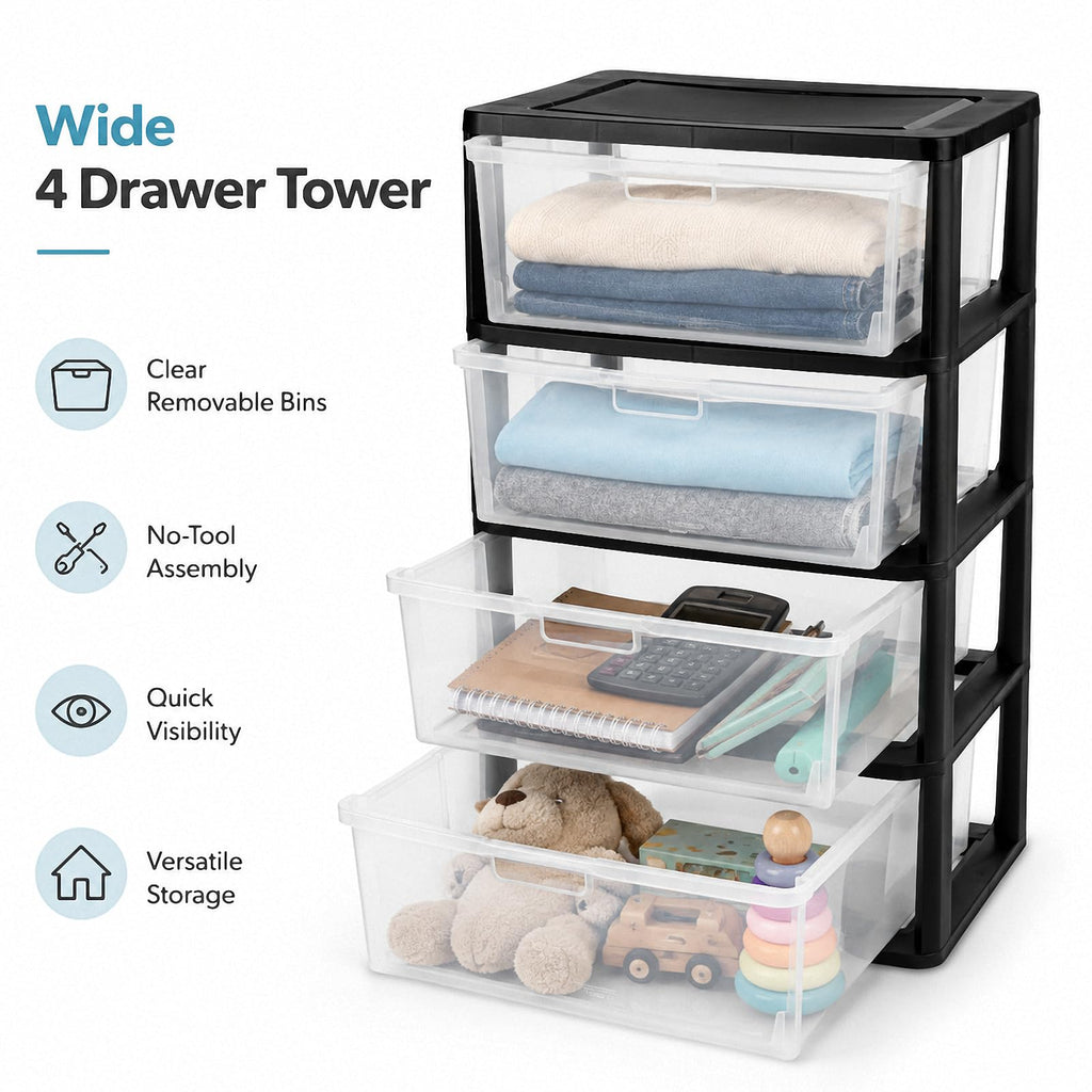 4 Drawer Plastic Storage Tower Organizer V354