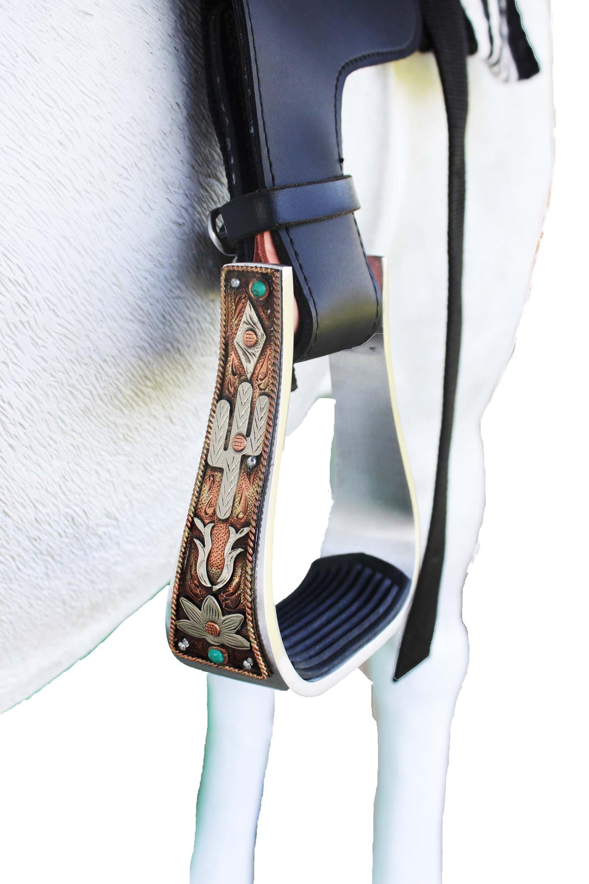 5" Aluminum Antique Copper Engraved Western Saddle Stirrups J3941