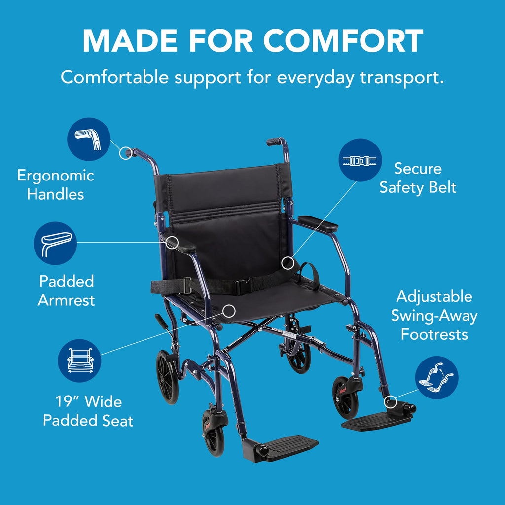 Folding Transport Wheelchair with 19 inch Seat Y343