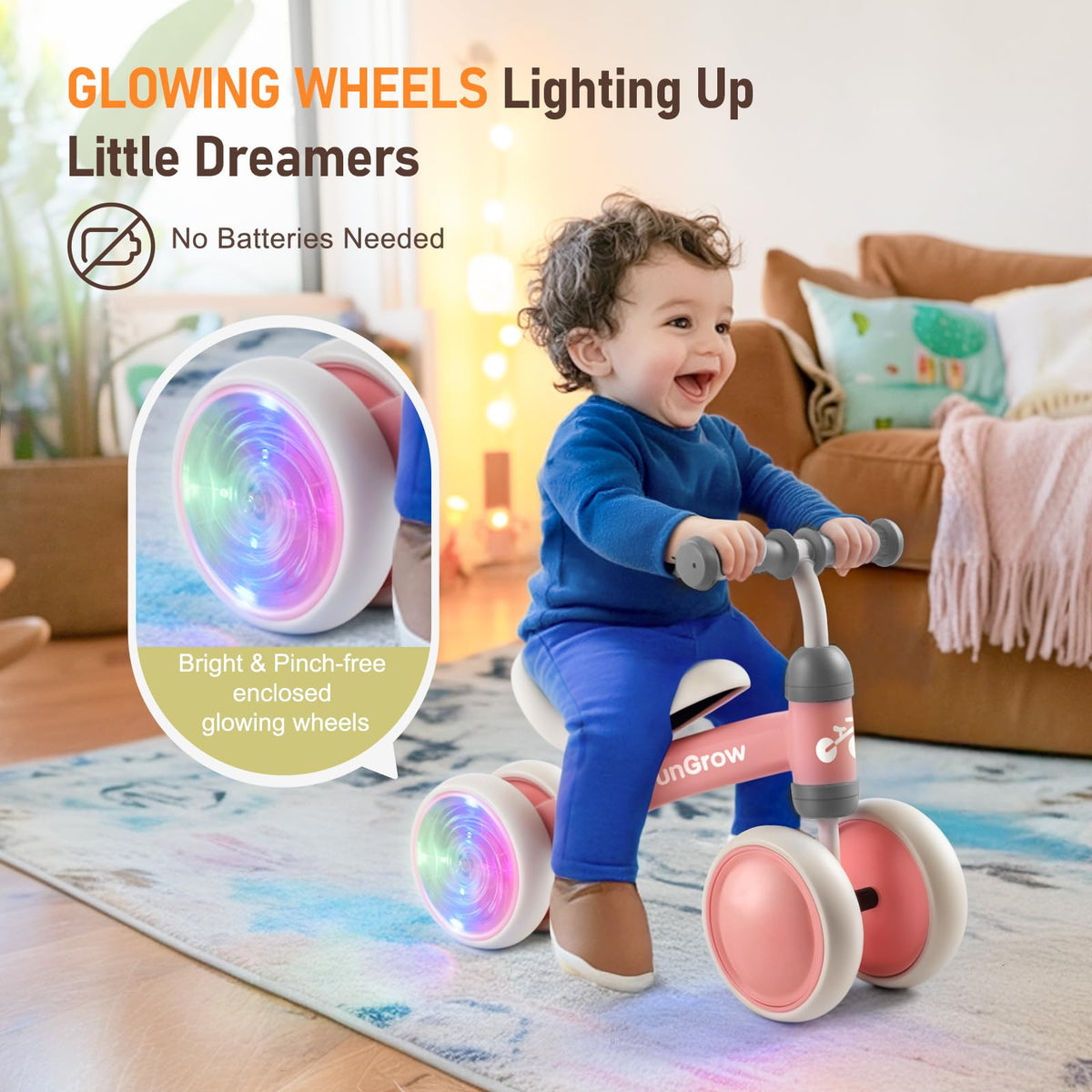 Baby Balance Bike with 4 Silent Wheels & Soft Seat W5487