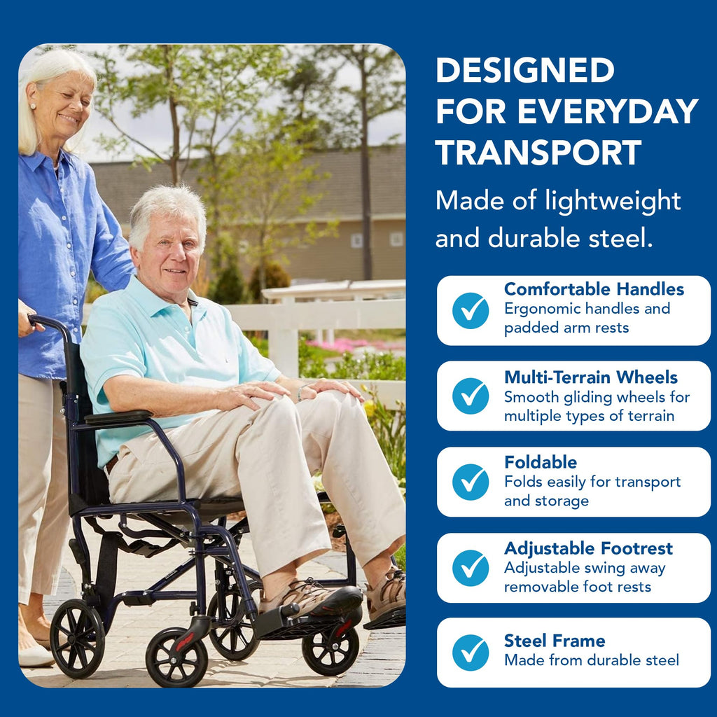 Folding Transport Wheelchair with 19 inch Seat Y343