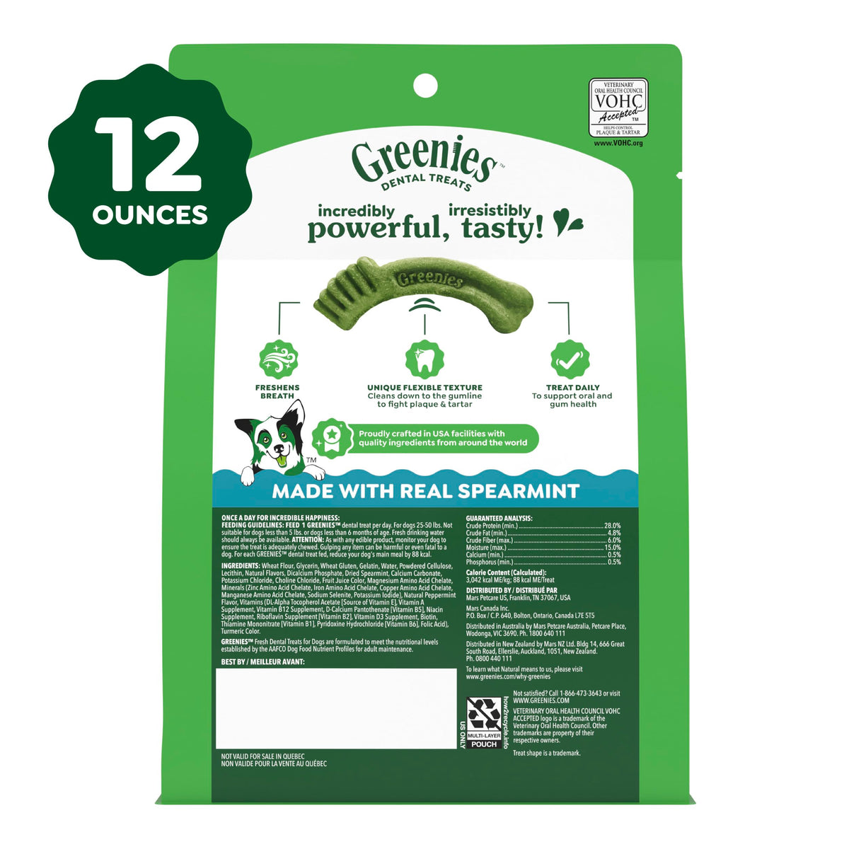 Natural Dental Dog Treats Fresh Mint Flavor 12 Count D572843