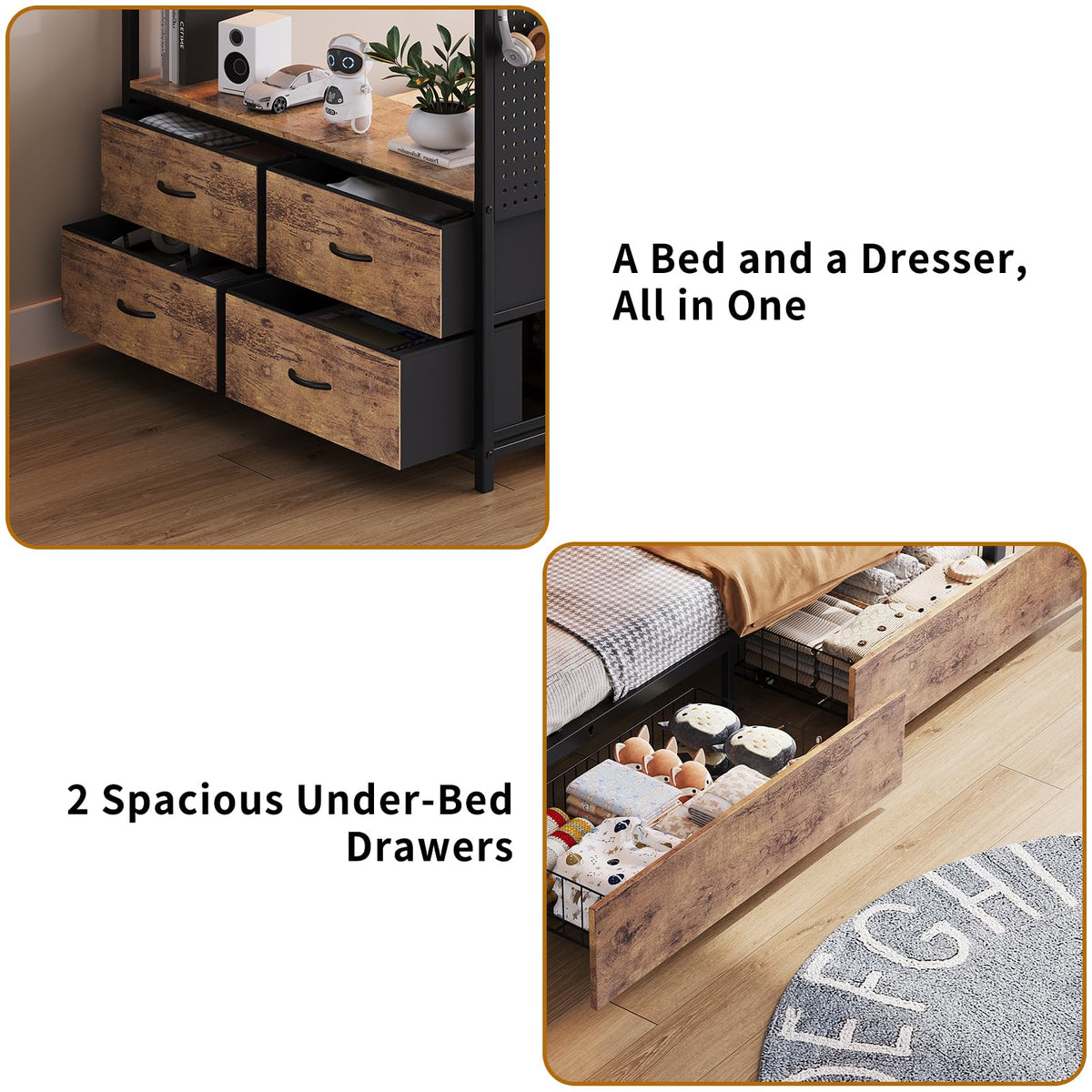 Twin Over Twin Metal Bunk Bed with 6 Storage Drawers and Ladder K573260