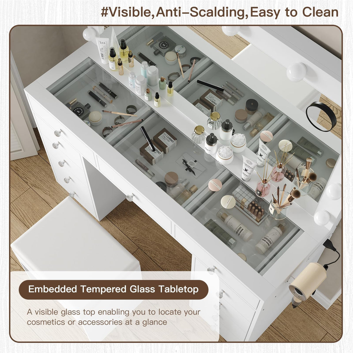 White Vanity Desk with Mirror and Chair K7462