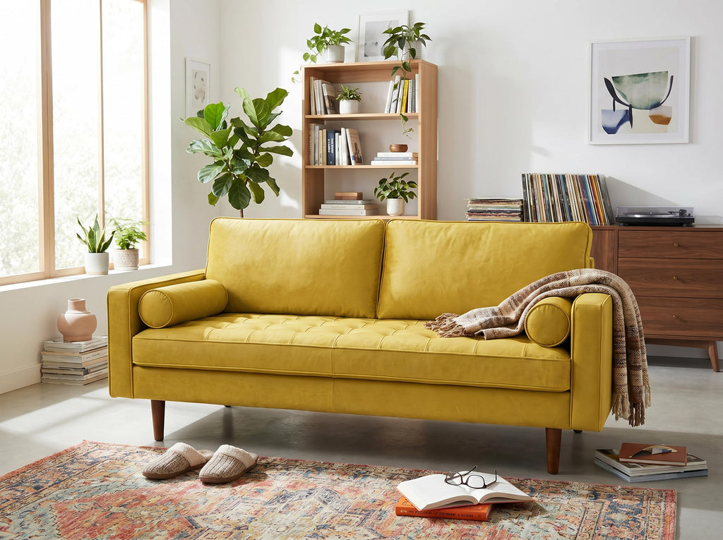 70 Inch Velvet Sofa with Button Tufted Upholstery and Bolster Pillows T2038