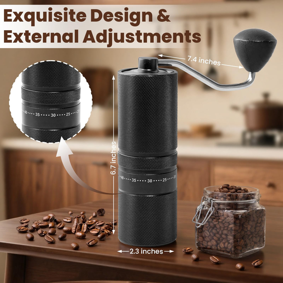 Manual Coffee Grinder with 60 Adjustable Settings, 28g Capacity, Stainless Steel Conical Burr B89694