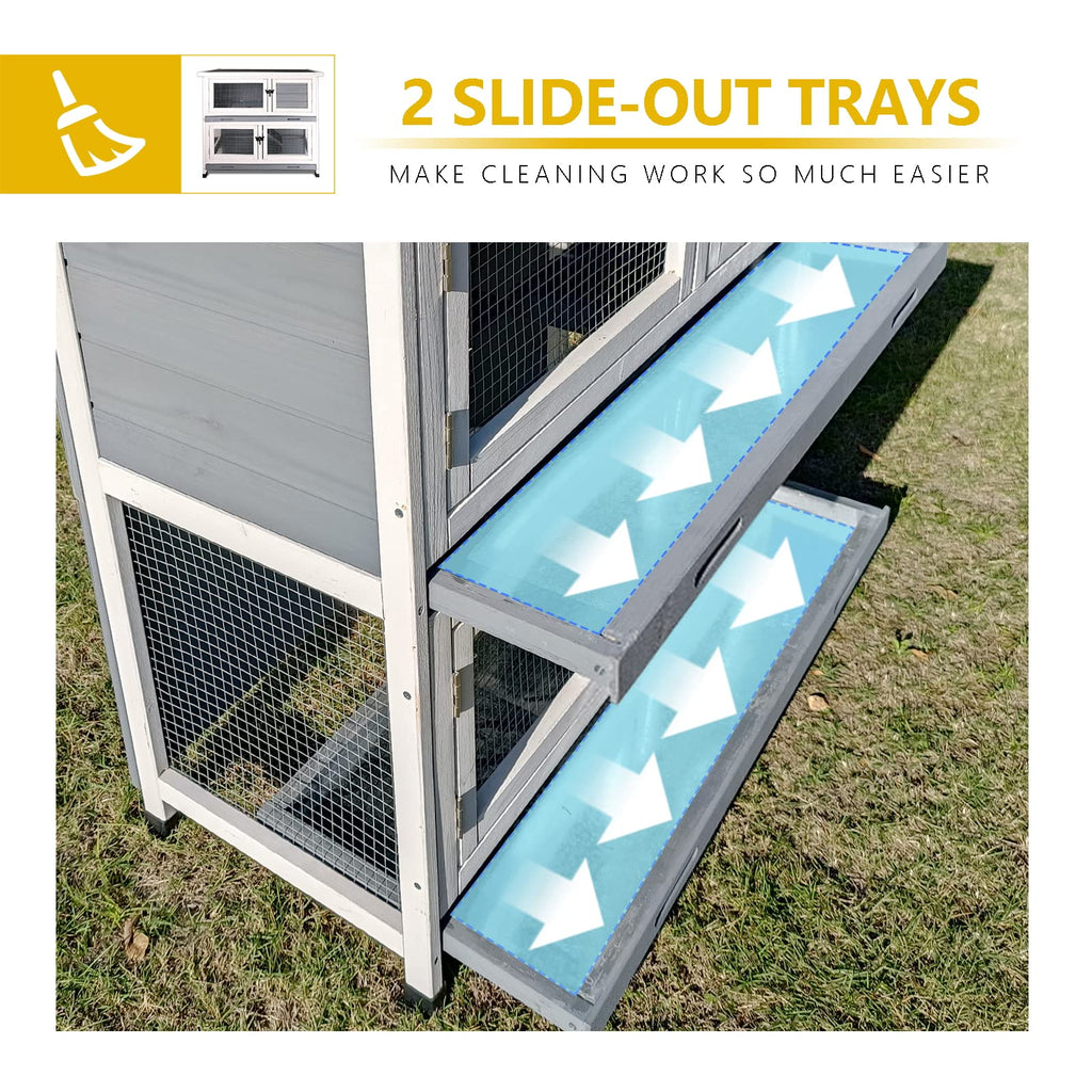 2 Story Solid Wood Rabbit Hutch with Removable Tray S65657