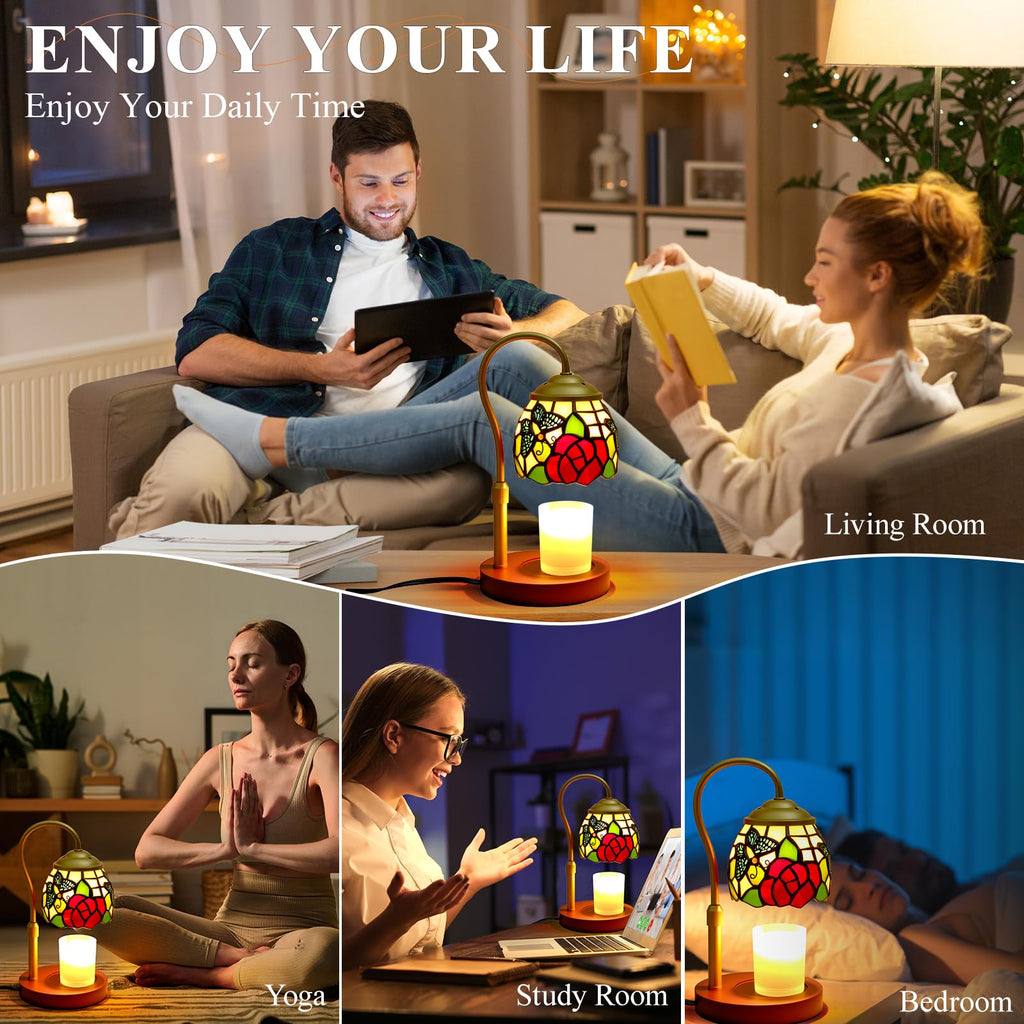 Candle Warmer Lamp with Timer Dimmer, Stained Glass, 2 Bulbs H62865