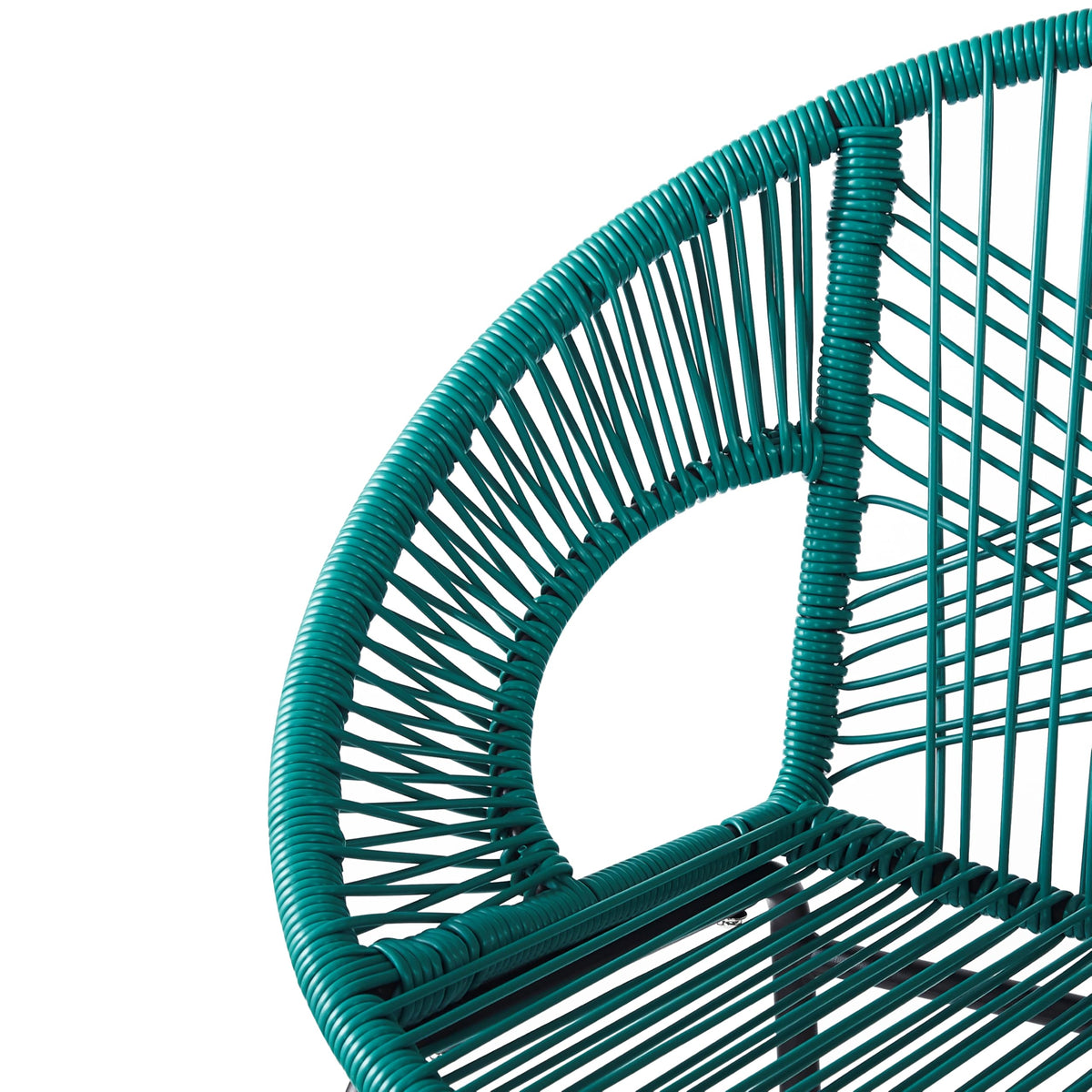 Teal Faux Wicker Outdoor Bar Stool Set of 2 S976