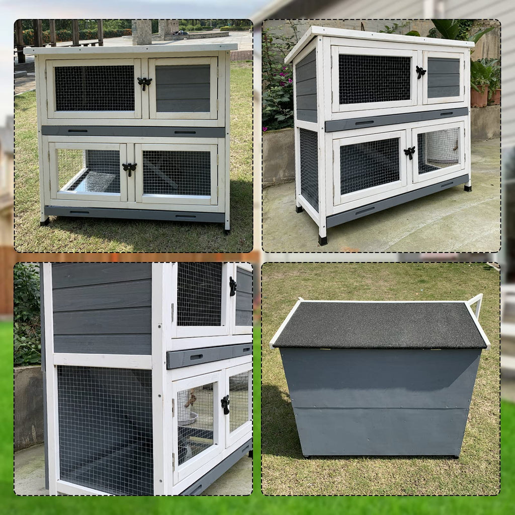 2 Story Solid Wood Rabbit Hutch with Removable Tray S65657