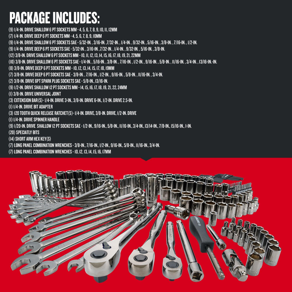 1/4" & 3/8" & 1/2" Drive SAE/Metric 150 Piece Mechanics Tool Set H96968