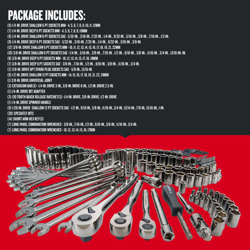 1/4" & 3/8" & 1/2" Drive SAE/Metric 150 Piece Mechanics Tool Set H96968