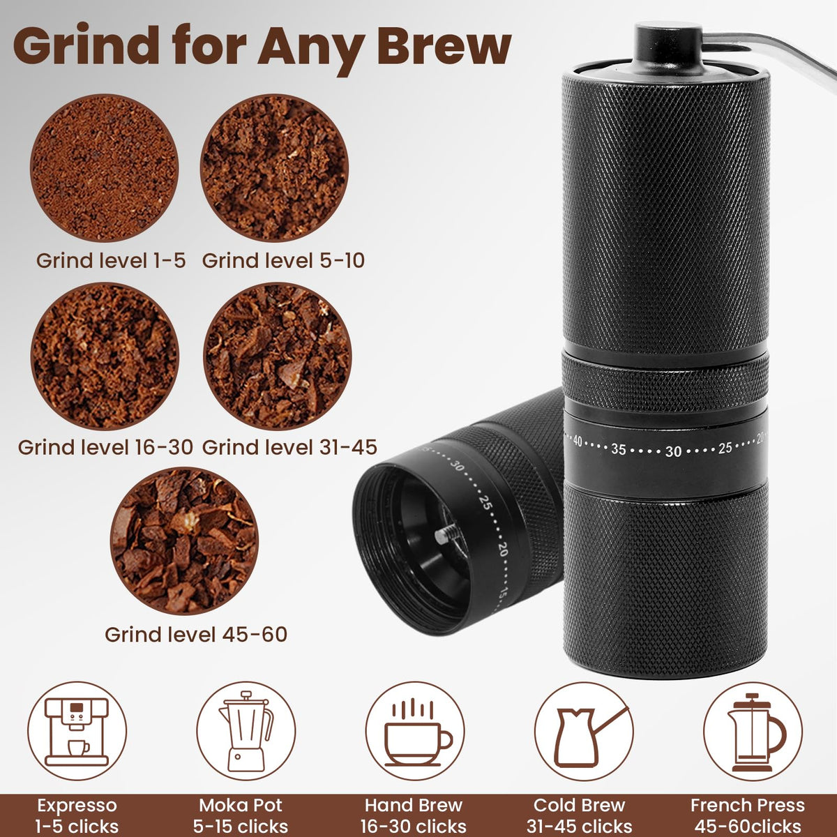 Manual Coffee Grinder with 60 Adjustable Settings, 28g Capacity, Stainless Steel Conical Burr B89694