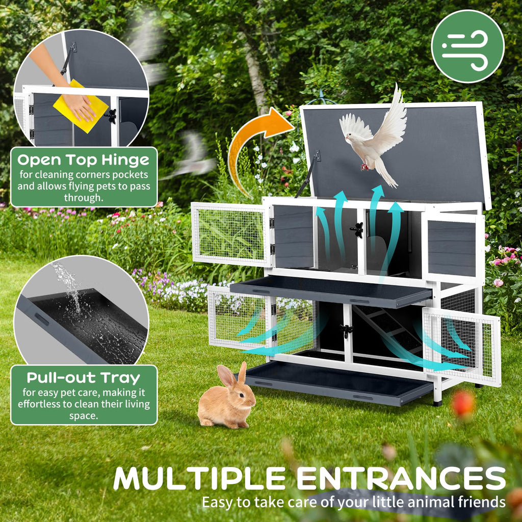 2 Story Solid Wood Rabbit Hutch with Removable Tray S65657