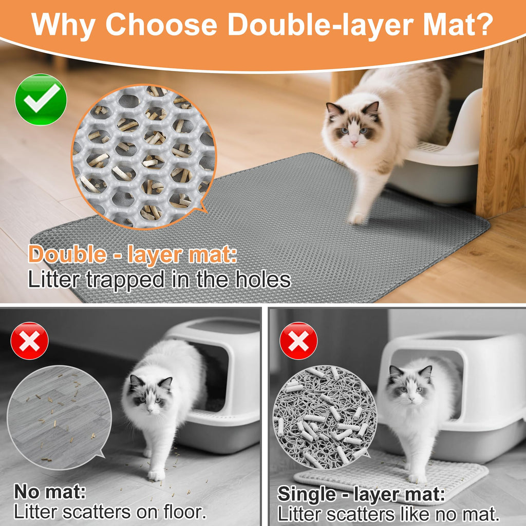 XXL Gray Double-Layer Cat Litter Mat J5922