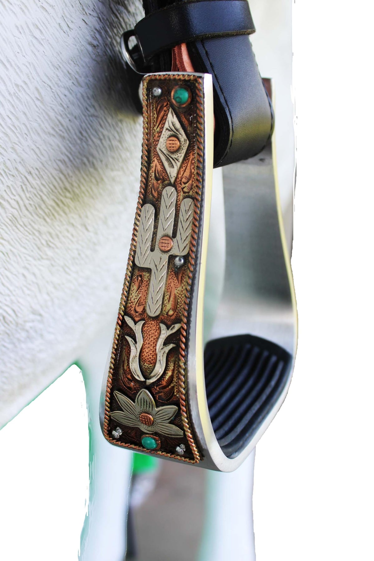 5" Aluminum Antique Copper Engraved Western Saddle Stirrups J3941