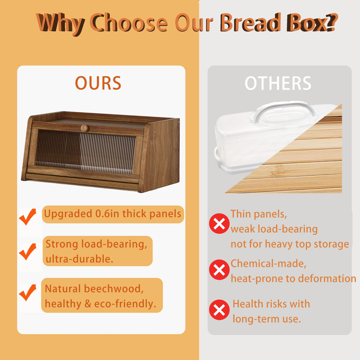 Acacia Wood Bread Box with Acrylic Window Y120711
