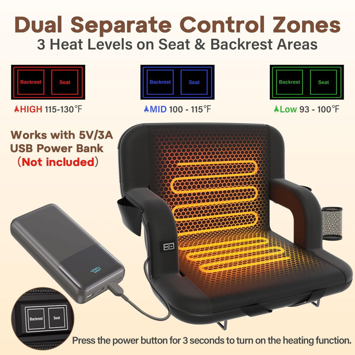 Heated Stadium Seat with Back Support V14303