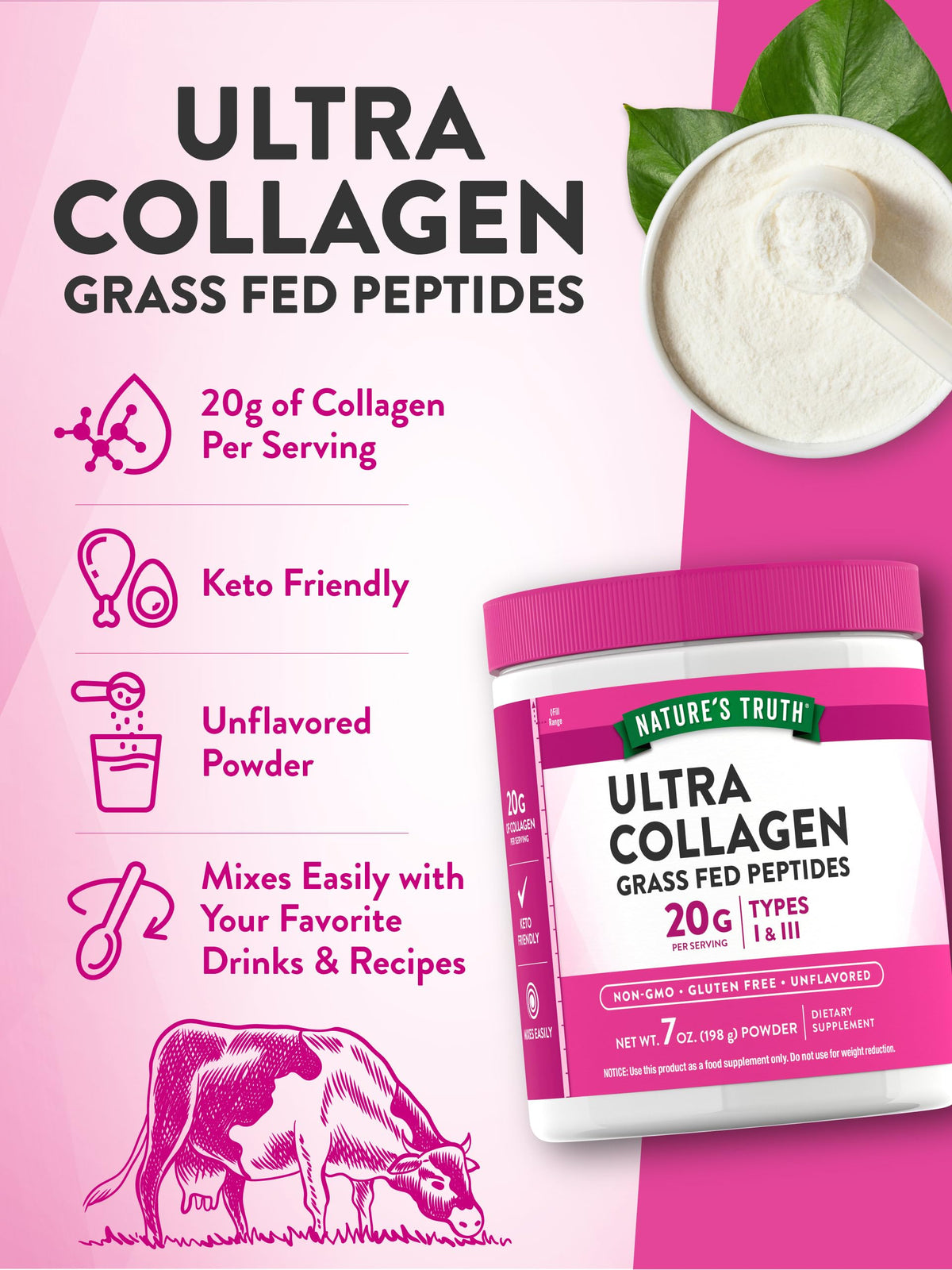 Collagen Powder 7 oz Type I and III Unflavored Y927421