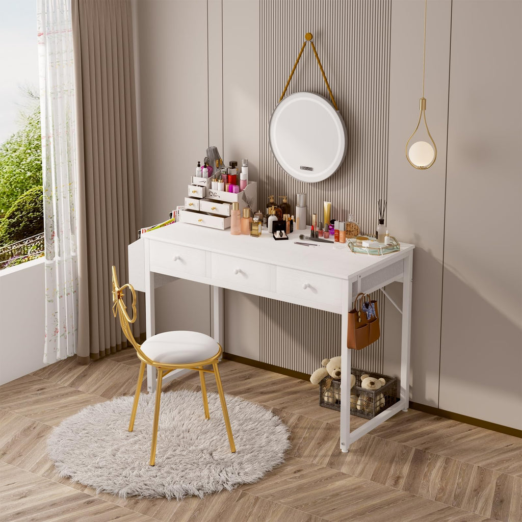 White 40 Inch Computer Desk with Drawers E8582