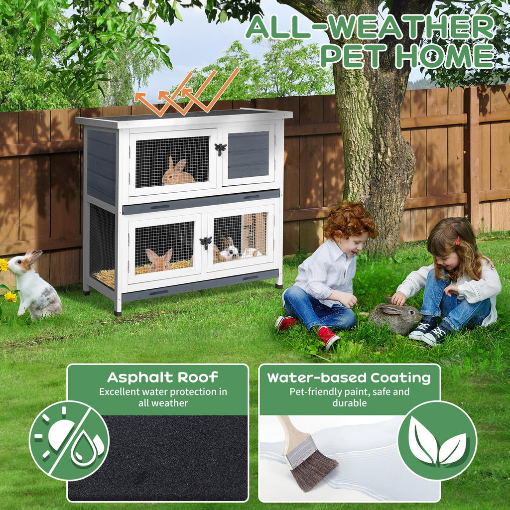 2 Story Solid Wood Rabbit Hutch with Removable Tray S65657