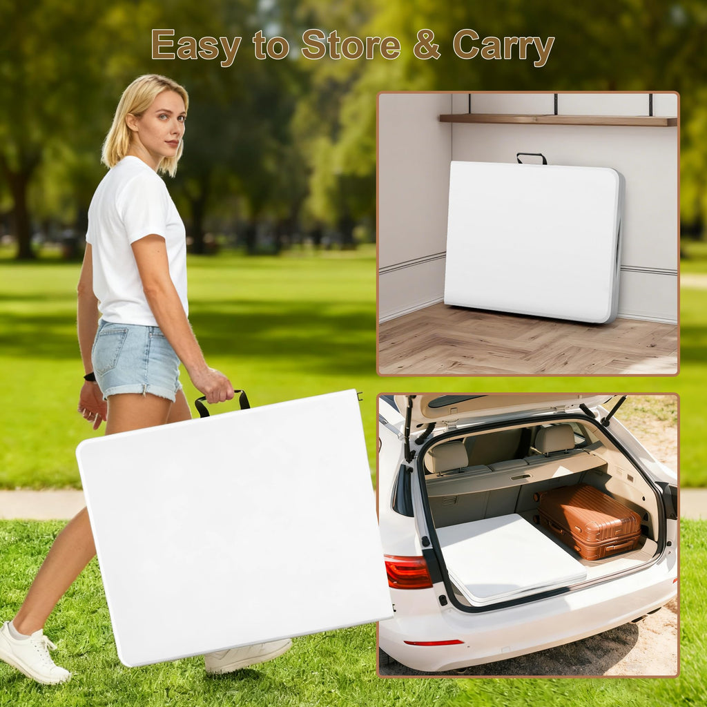 White 6ft Folding Table with Carrying Handle Y2002
