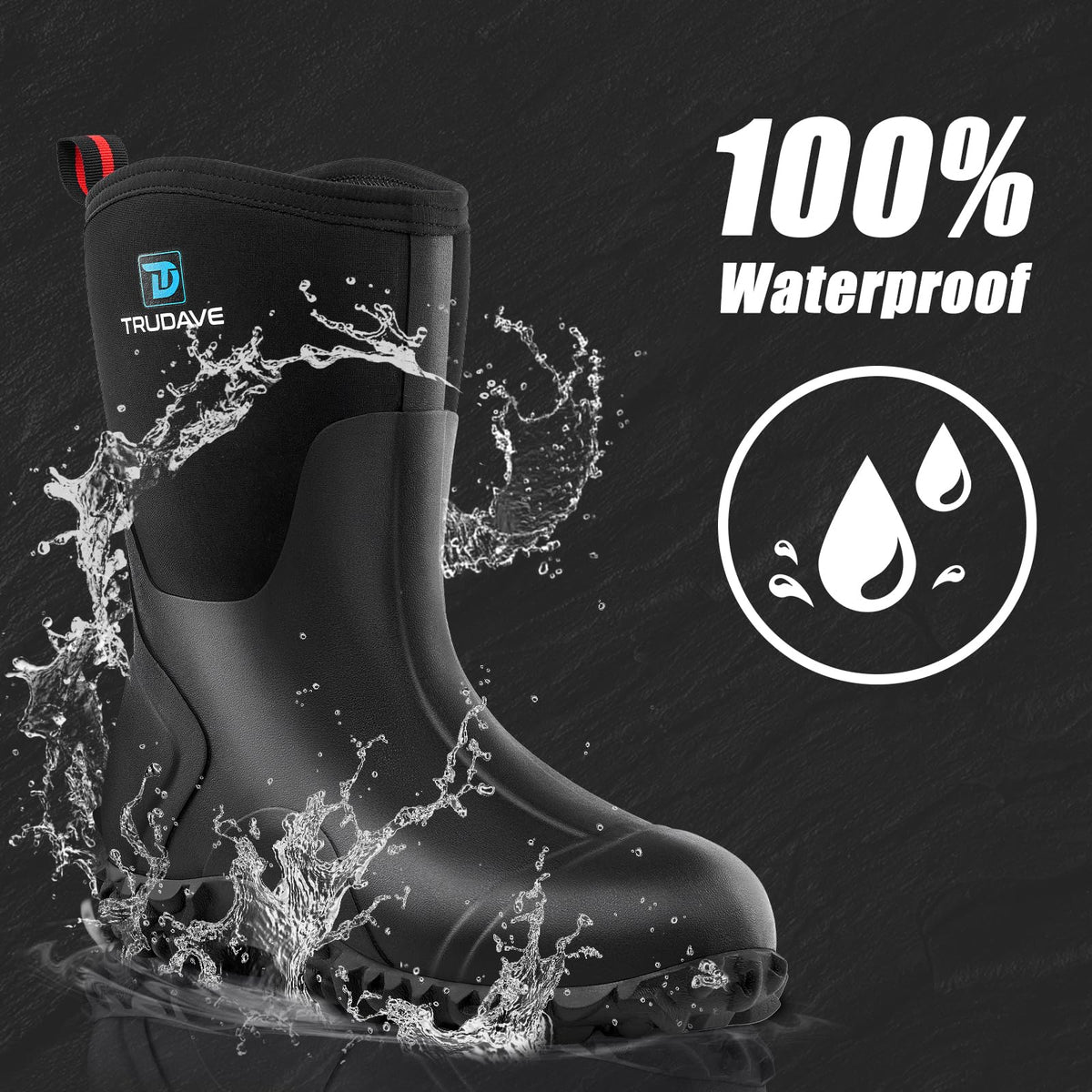 Rubber Boots with Steel Shank, 6mm Neoprene Mid Calf Rain Boots N67653