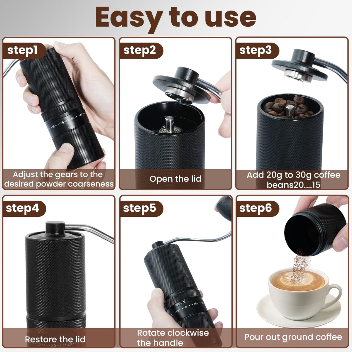 Manual Coffee Grinder with 60 Adjustable Settings, 28g Capacity, Stainless Steel Conical Burr B89694