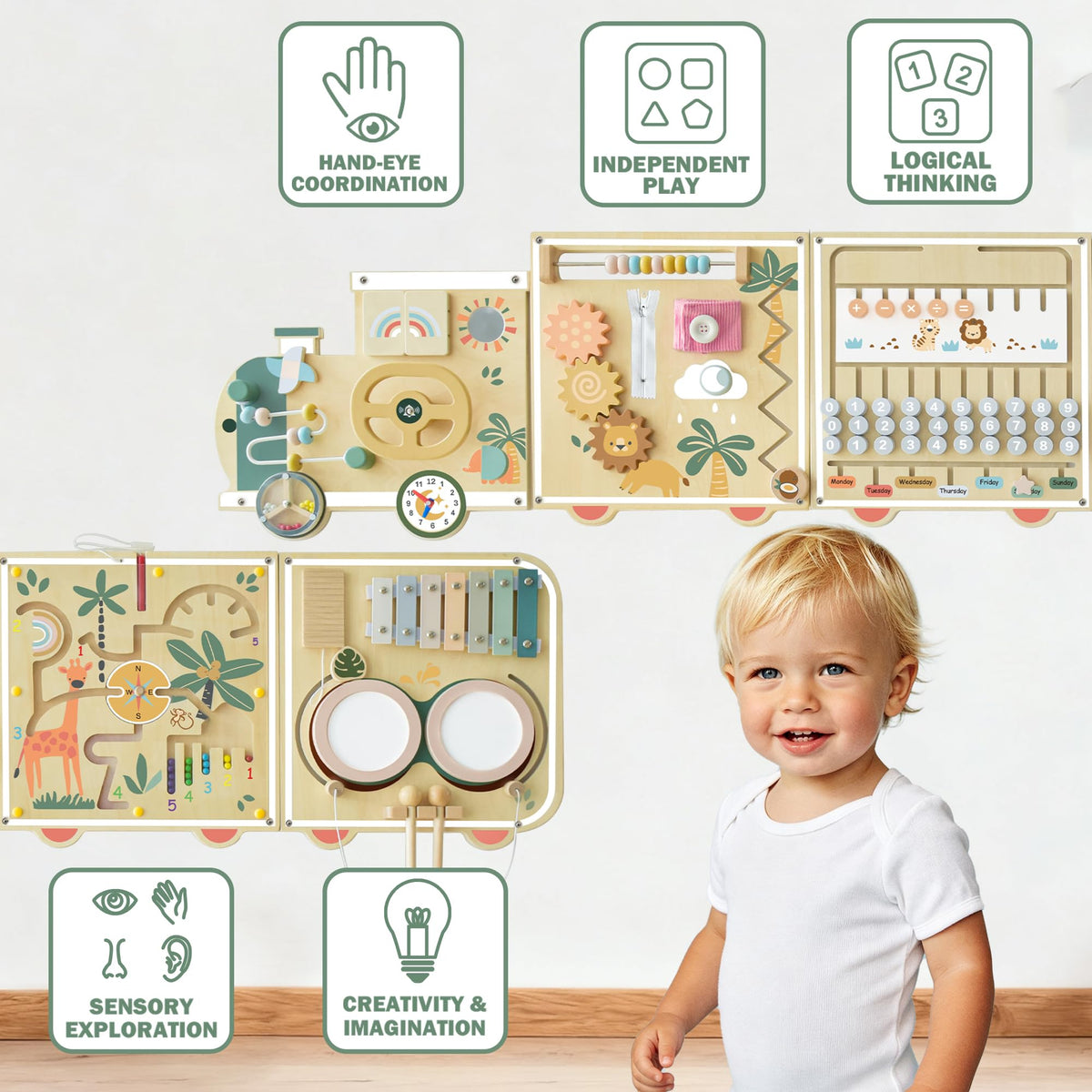 Montessori Wooden Activity Wall Board for Toddlers 18M+ M9343