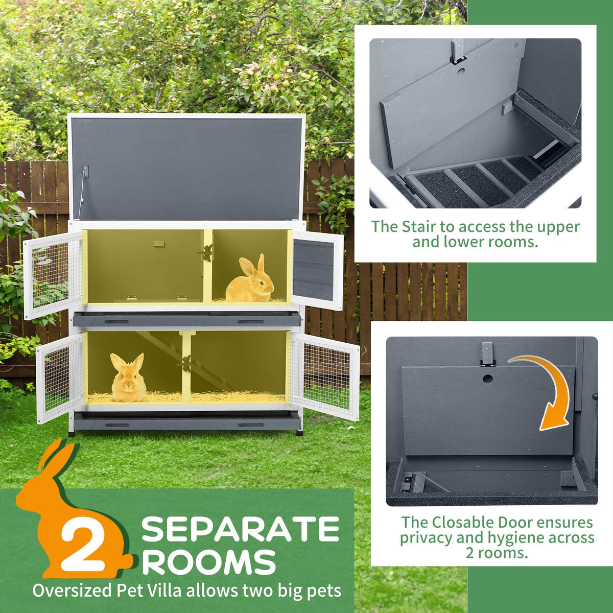 2 Story Solid Wood Rabbit Hutch with Removable Tray S65657