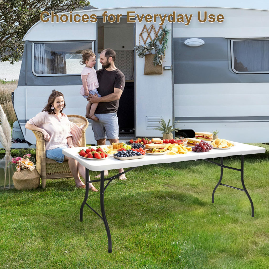 White 6ft Folding Table with Carrying Handle Y2002