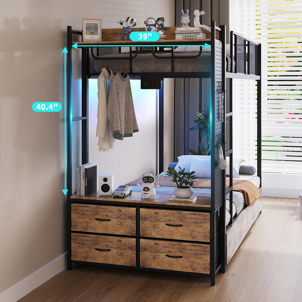 Twin Over Twin Metal Bunk Bed with 6 Storage Drawers and Ladder K573260