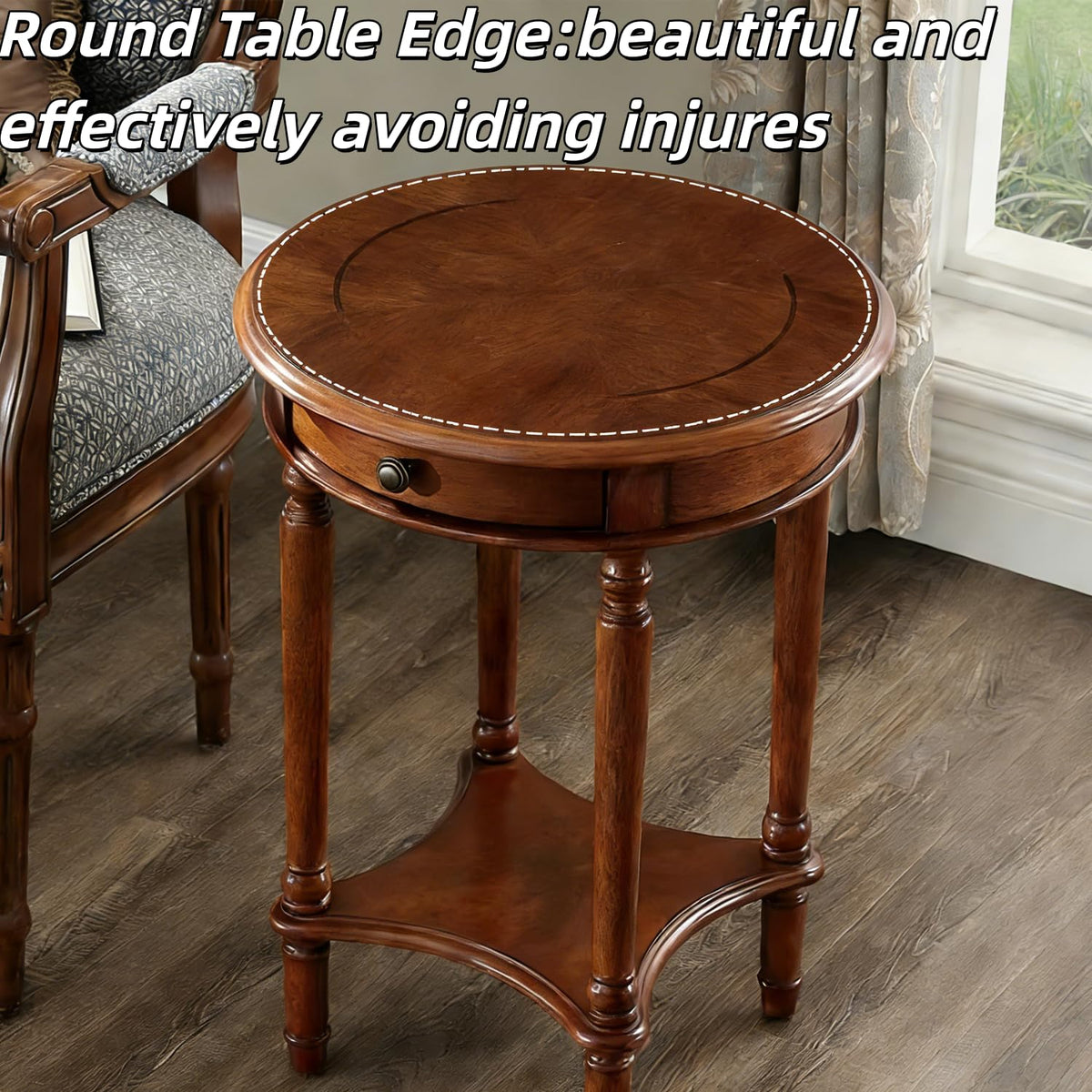 2-Tier Round Side Table with Drawer U615