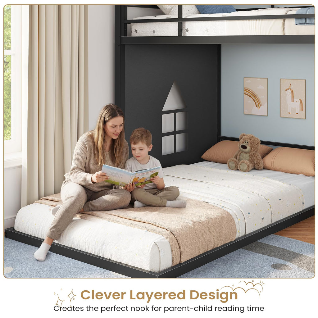 Twin Over Twin L-Shaped Bunk Bed with 9 Storage Drawers, LED Lights, Guardrail & Ladder, Black O18962
