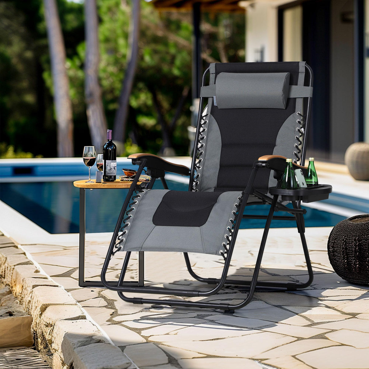 Grey Set of 2 Padded Zero Gravity Chair J30429