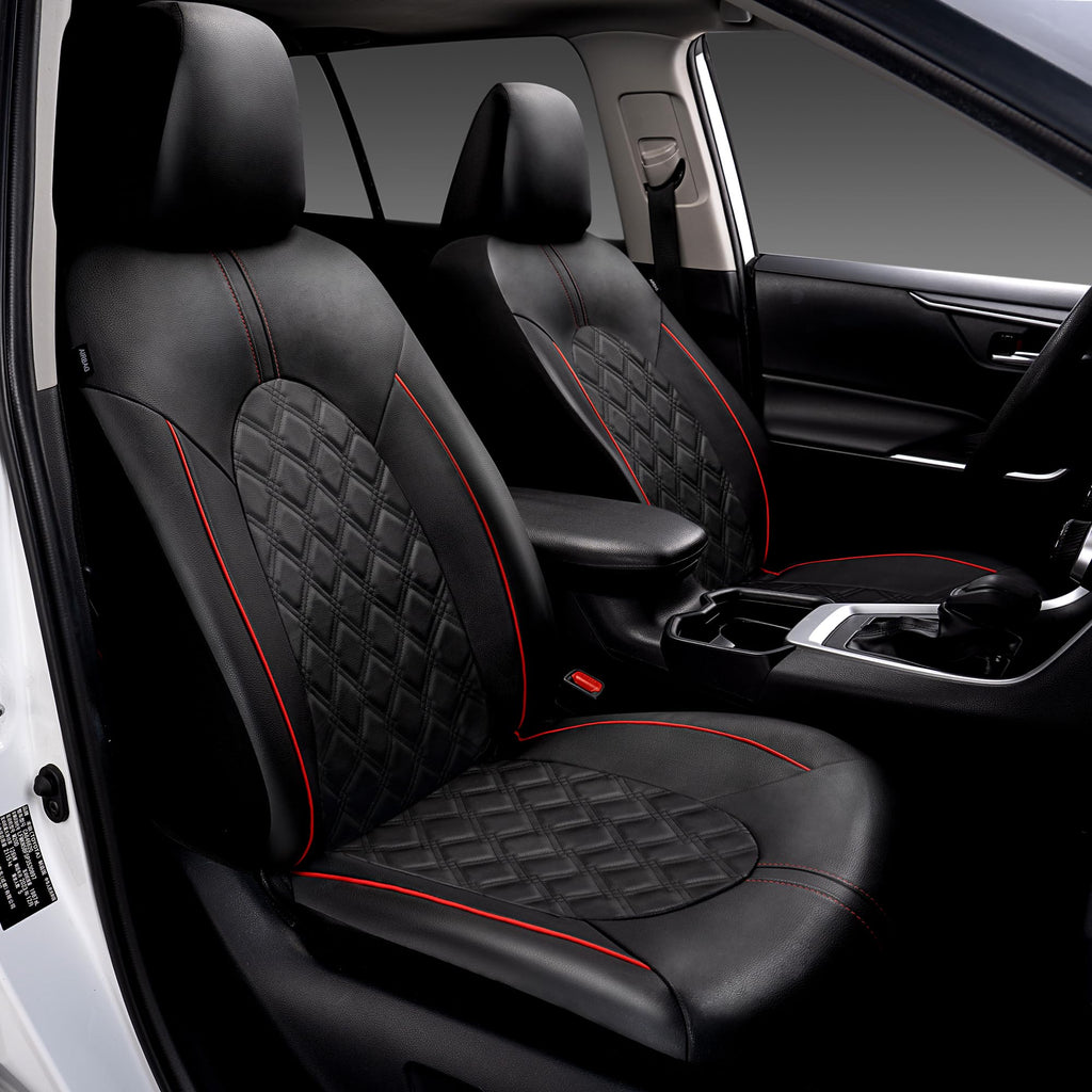 PU Leather Car Seat Covers Full Set Waterproof Split Bench Black Red M739