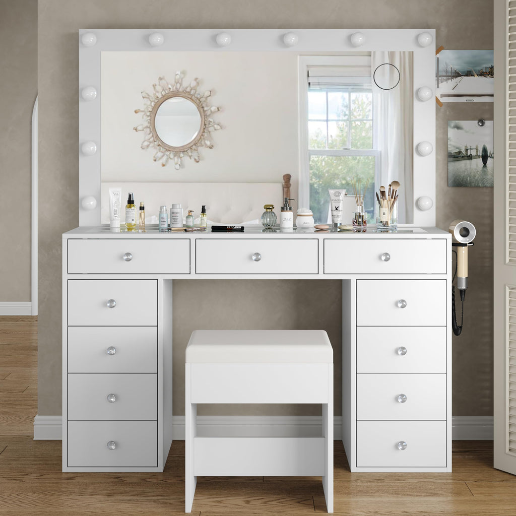 White Vanity Desk with Mirror and Chair K7462