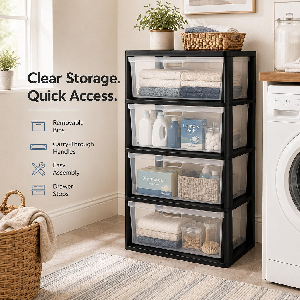 4 Drawer Plastic Storage Tower Organizer V354