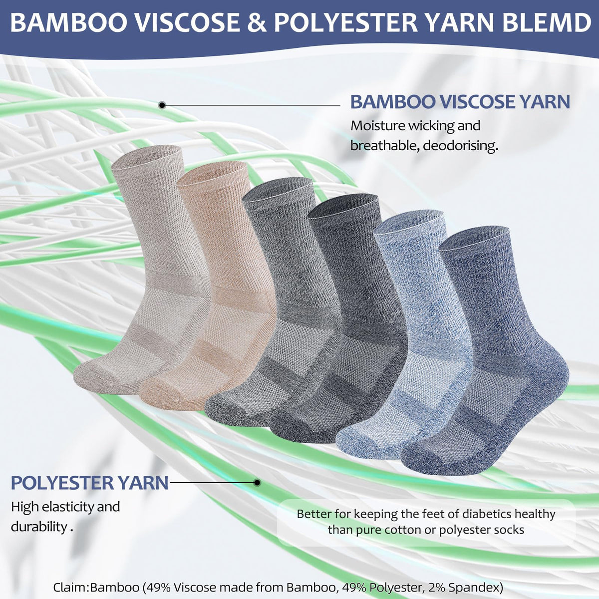 6 Pairs Non Binding Seamless Toe Crew Socks C759966