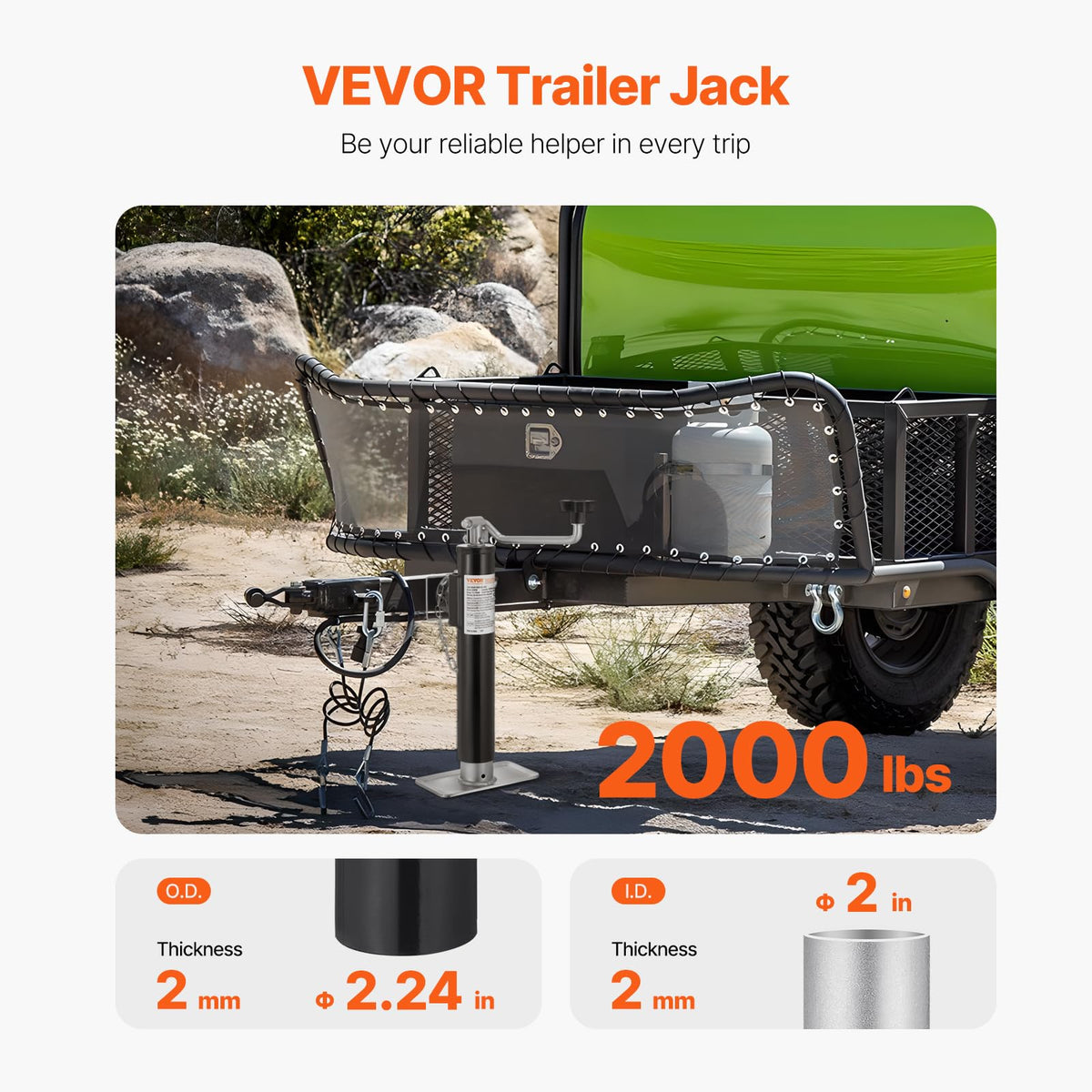 2000 lbs Weld-on Swivel Trailer Jack with Handle L999870