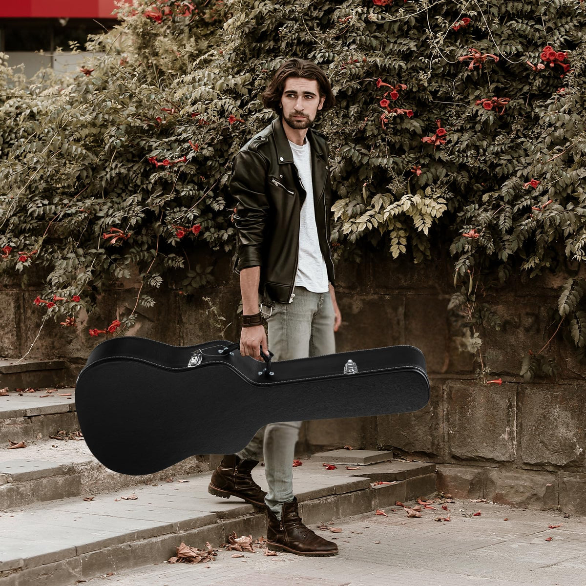 41 Inch Acoustic Guitar Hard Case with Lock Latch, Black Y416408