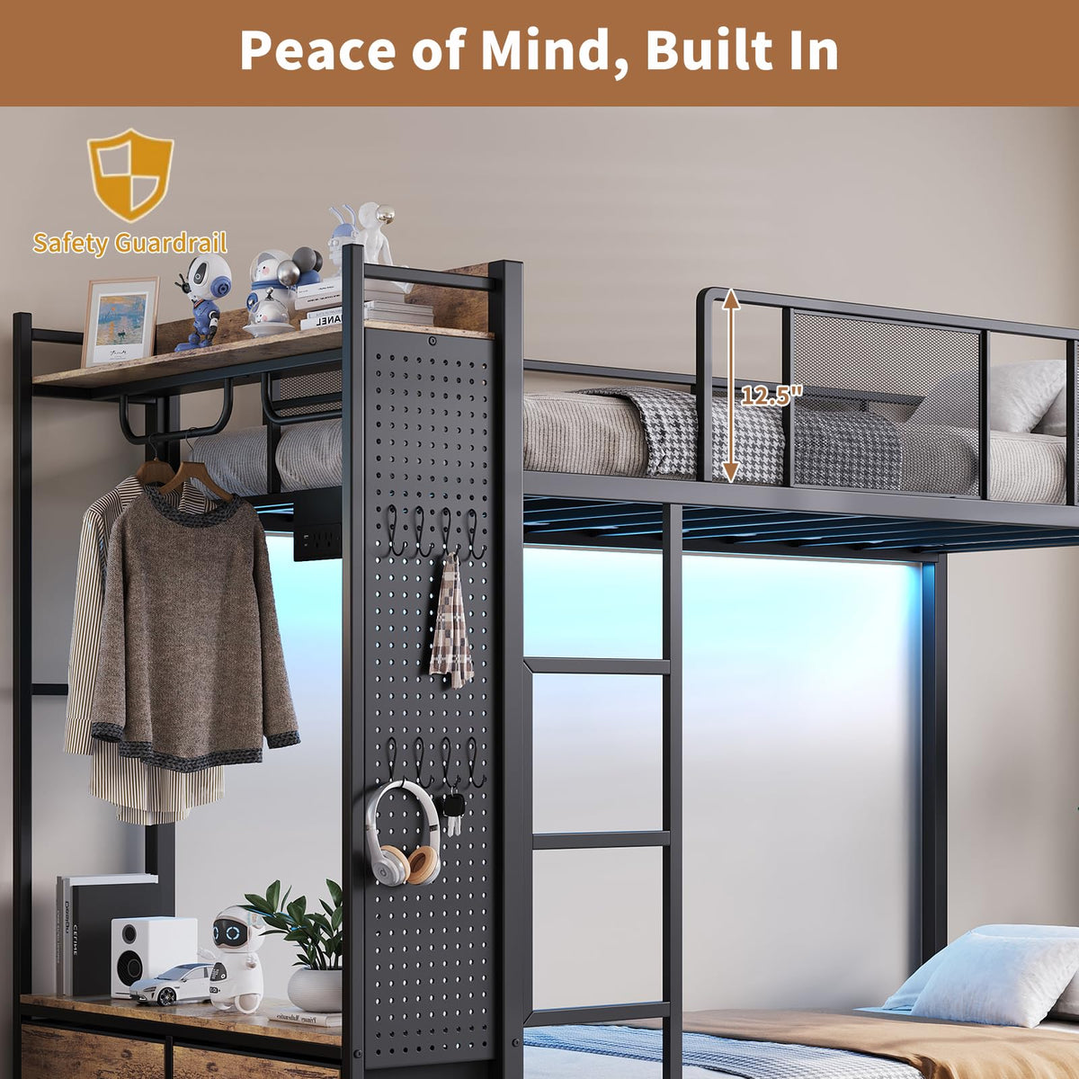 Twin Over Twin Metal Bunk Bed with 6 Storage Drawers and Ladder K573260