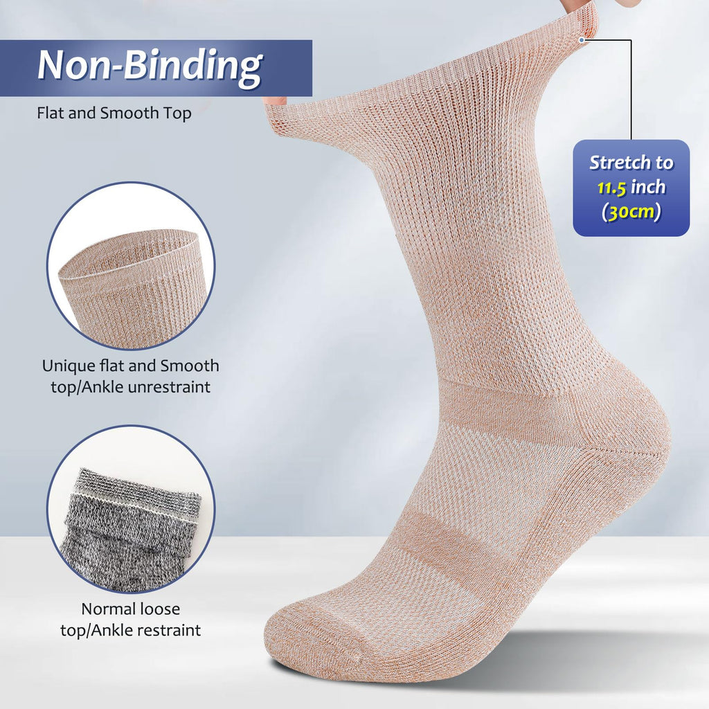 6 Pairs Non Binding Seamless Toe Crew Socks C759966