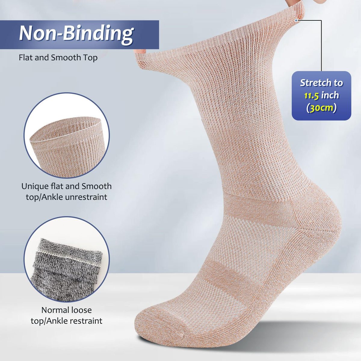6 Pairs Non Binding Seamless Toe Crew Socks C759966